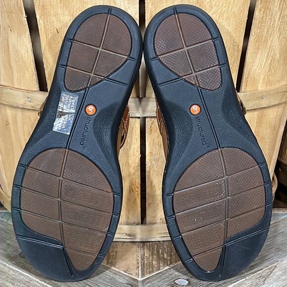 Clarks Unstructured Tan Leather Buckle Strap Comfort Clogs Mules Womens Size 7 - Picture 10 of 11